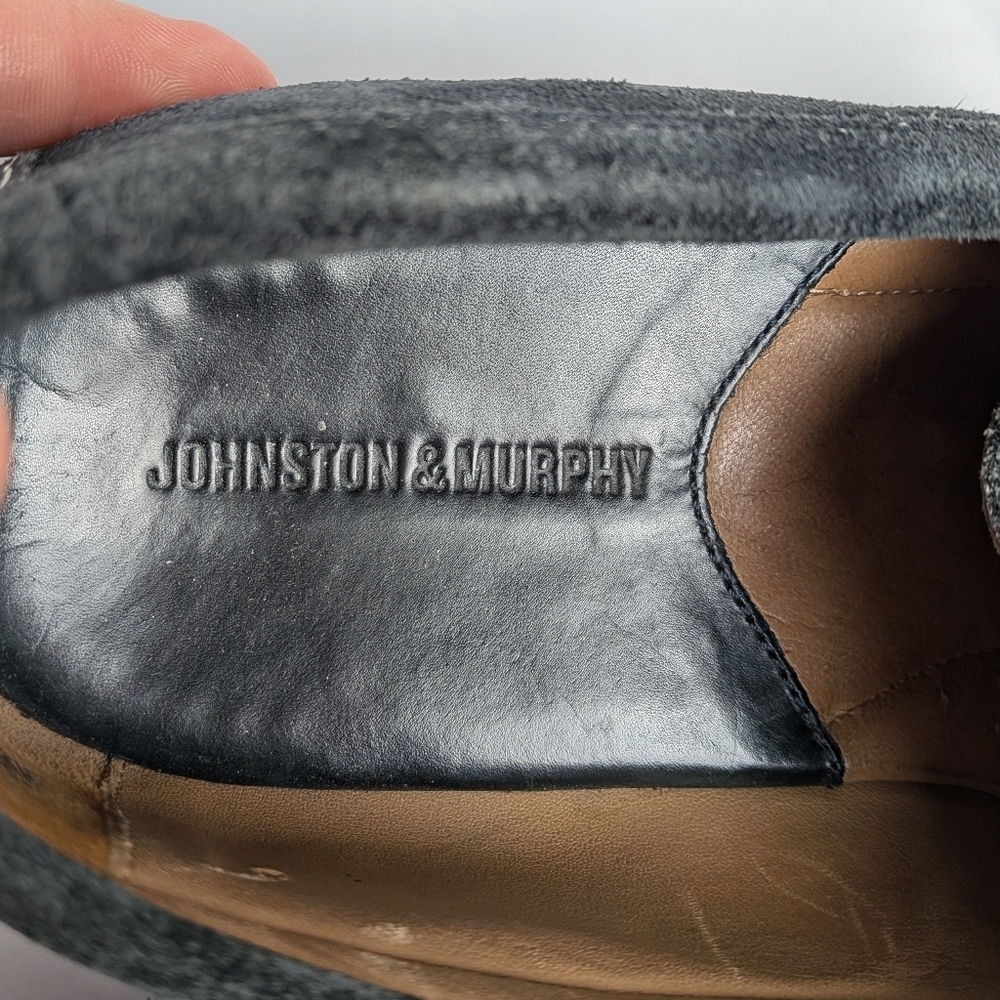 JOHNTSON & MURPHY Suede Blue Leather Loafer Flat Men Shoes Size 9 Slip On - Picture 9 of 10